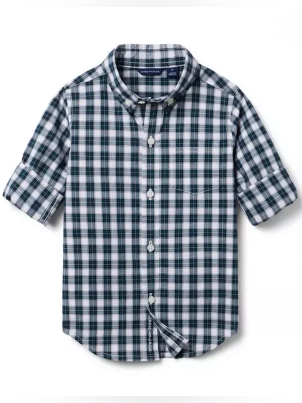 JANIE AND JACK The Tartan Poplin Shirt in Enchanted Forest Tartan